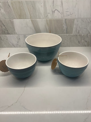Blue mixing  bowl and two small bowls