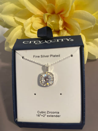16”+ 2” silver necklace with large CZ