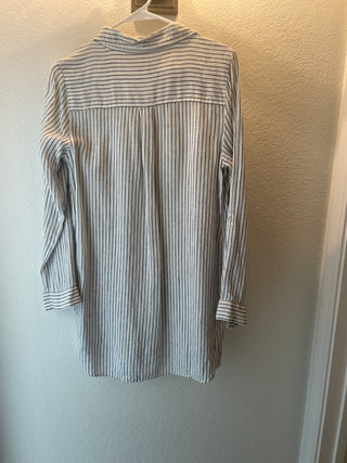 white and blue striped Artisan NY 100% linen tunic top