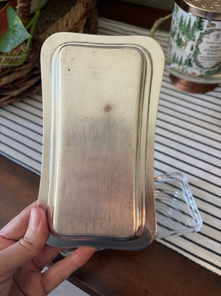 Vintage Crescent Silverplate & Glass Butter Dish