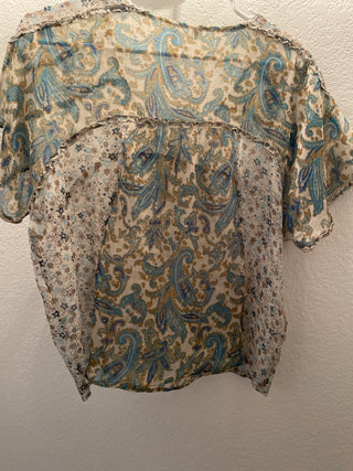 Blue and green paisley short sleeve top