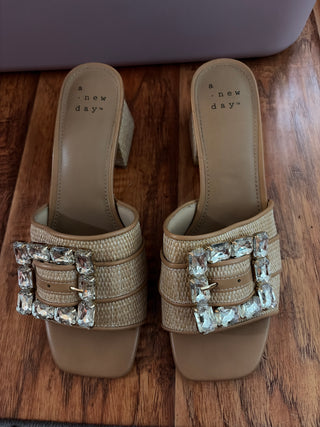 Beige slip on heels