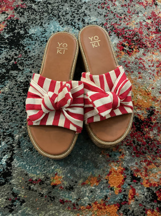 Red and white sandals
