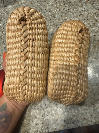 Vintage hand woven straw clogs