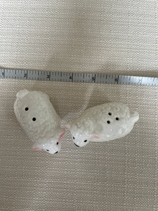 Adorable white & pink ceramic lamb sheep salt & pepper shaker set