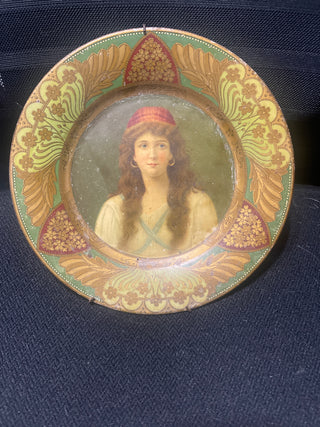 Art Nouveau 1890's Tin plate woman with red hat