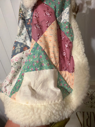 80s Folk Art Santa Tree Topper 16" Patchwork Quilt Coat