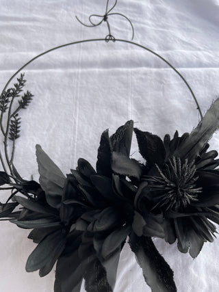 Metal and Black Flower Wreath 8"