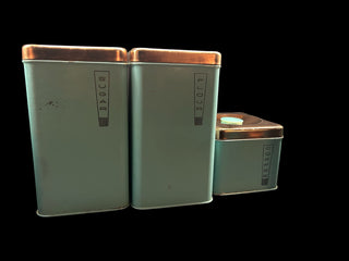 Vintage Lincoln Beautyware Turquoise 3-Piece Canister Set with Copper-Tone Lids