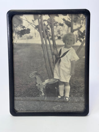 Vintage Framed Photo Child Sailor Suit Horse Tricycle Honolulu Label