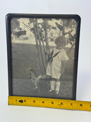 Vintage Framed Photo Child Sailor Suit Horse Tricycle Honolulu Label