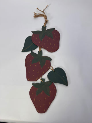 Vintage Wooden Strawberry Garland Wall Hanging, Hand-Painted Country Decor