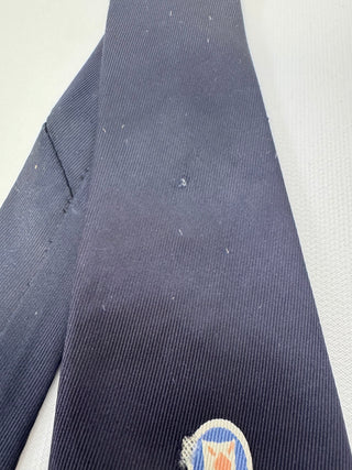 Navy Peach Geometric Medallion Necktie Vintage Style Fair Condition
