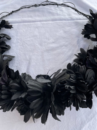 Intricate Metal and Black Flower Wreath 15"