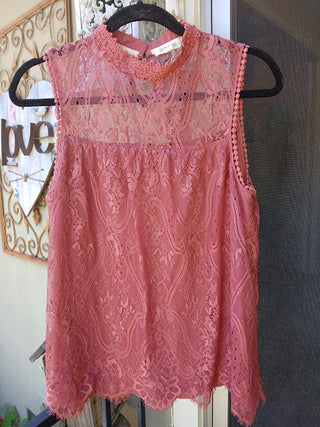 Mauve Colored Lace Sleeveless Top, Medium