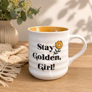 RARE STAY GOLDEN GIRL TEXTURED MUG by; Sheffield  Home