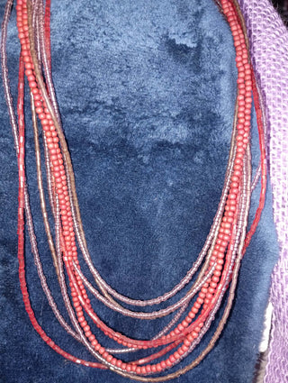 red seed bead strands necklace