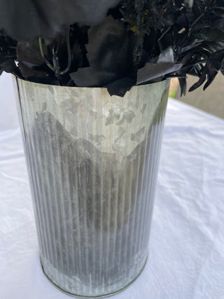 Corrugated Metal Vase w/ Black Flowers