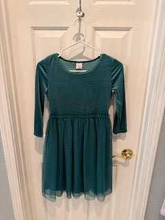 Girls Sage green velvet & tulle holiday dress