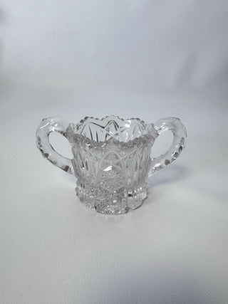 Vintage EAPG Pressed Glass Sugar Bowl - Diamond Point Sawtooth Rim, Clear Glass