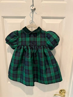 Girls Vintage inspired Green/Navy Tartan Plaid dress