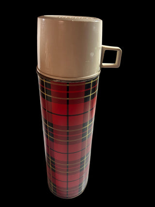 Vintage Thermos Red Plaid Picnic Set with 2 Bottles, Carry Bag & Food Box