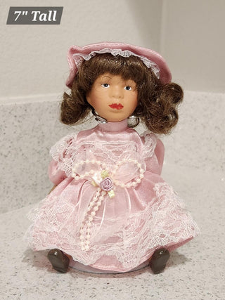 Vintage Mini Porcelain Doll Pink Dress