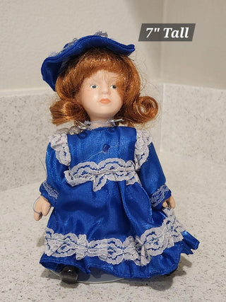 Vintage Mini Porcelain Doll Blue Dress