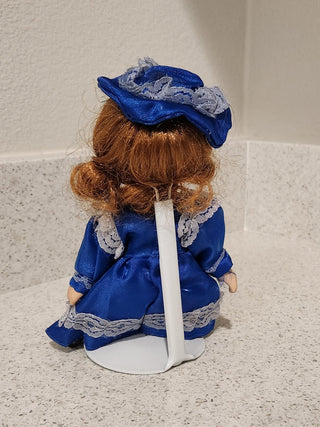 Vintage Mini Porcelain Doll Blue Dress