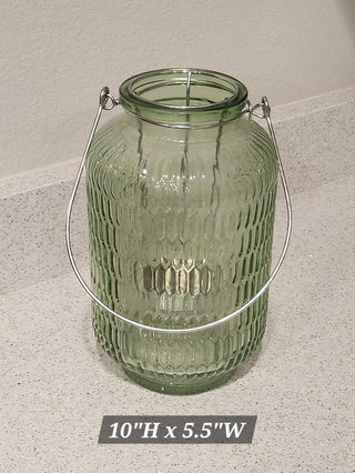 Large Sage Green Glass Jar Candel Lantern