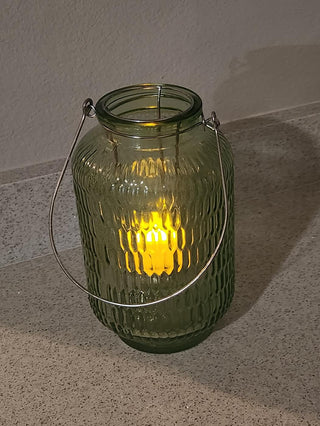 Large Sage Green Glass Jar Candel Lantern
