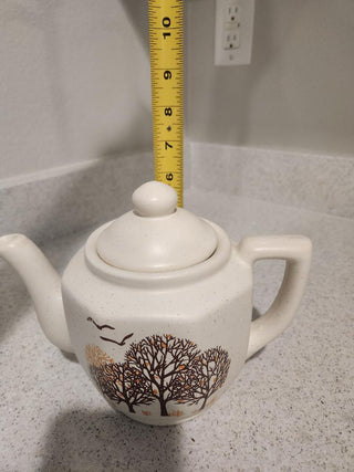 Vintage Natural Teapot with Fall Trees