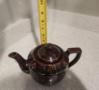 Vintage Brown Floral Japanese Teapot (Barrel Shaped)