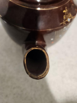 Vintage Brown Floral Japanese Teapot (Barrel Shaped)