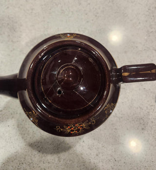 Vintage Brown Floral Japanese Teapot (Barrel Shaped)