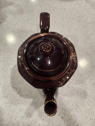 Vintage Brown Floral Japanese Teapot (Hexagon Shape)