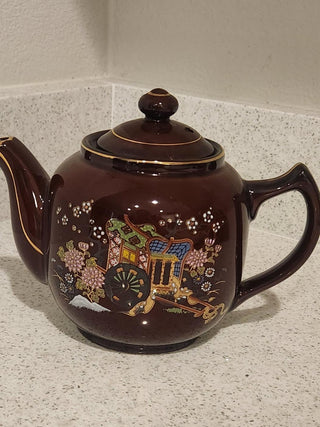 Vintage Brown Floral Japanese Teapot (Cart Design)