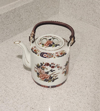 Vintage White Oriental Floral Teapot