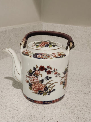 Vintage White Oriental Floral Teapot
