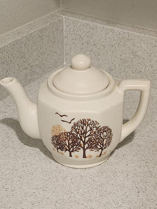 Vintage Natural Teapot with Fall Trees