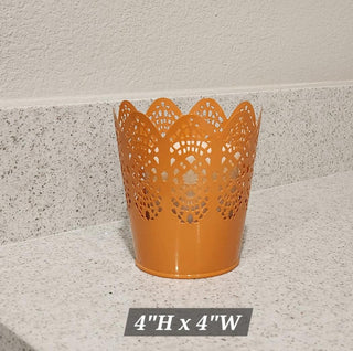 Orange Metal Lace Punched Candle Holder