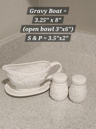 Ceramic Gravy Boat + S&P Shaker