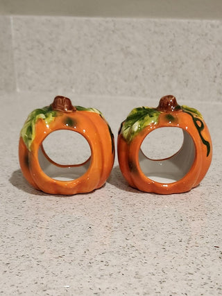 Set of 2 Ceramic Pumpkin Napkin Rings