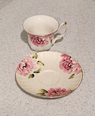 China 2PC Teacup & Saucer - Cream W/Pink Floral