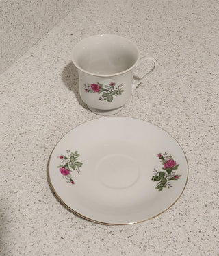 China 2PC Teacup & Saucer - White W/Pink Roses