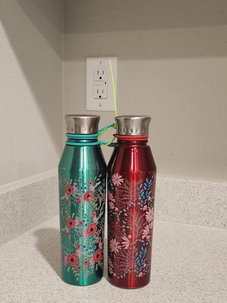Pioneer Woman Red & Green Floral Water Flasks