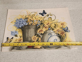 Set of 2 Cream Placemats with Teapot & Florals
