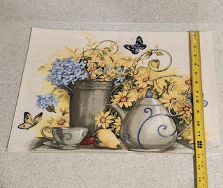 Set of 2 Cream Placemats with Teapot & Florals