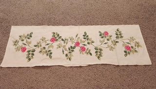 Vintage White Table Runner with Pink Roses