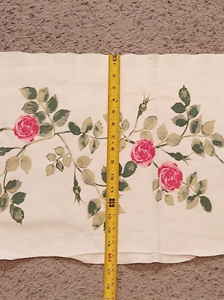 Vintage White Table Runner with Pink Roses